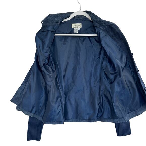 VTG Blue Suede Leather Jacket Womens M Western Knit Sleeve - Picture 3 of 11